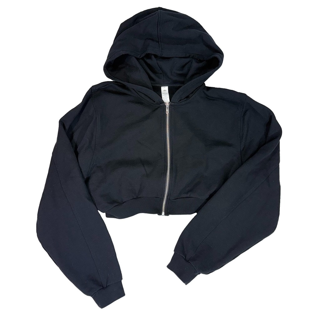 ALO Yoga Cropped Black Zip-Up Hoodie